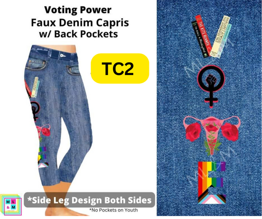 Voting Power Capri Faux Denim w/ Side Leg Designs - Alonna's Legging Land