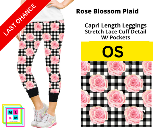 Rose Blossom Plaid Lace Cuff Capris w/ Pockets - Alonna's Legging Land