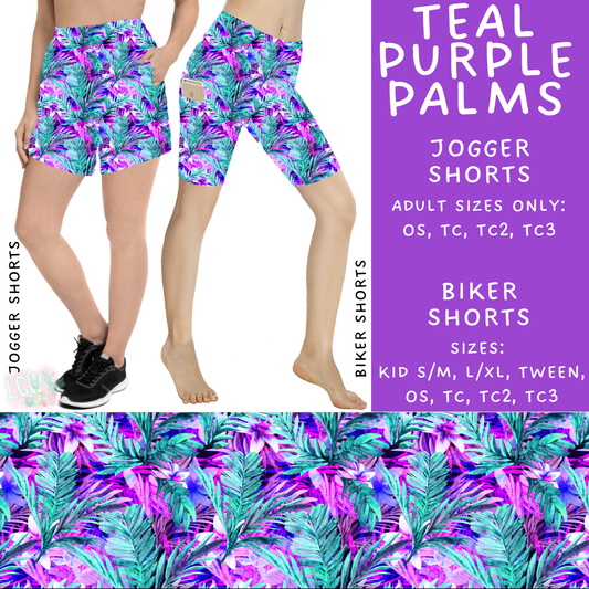 Ready to Ship - Teal Purple Palms Jogger Shorts - TC2