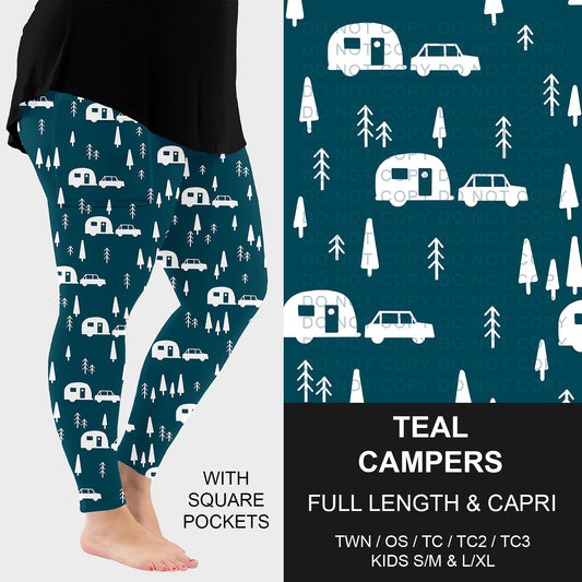 B293 - Preorder Teal Campers Leggings w/ Pockets (Closes 5/31. ETA: early Aug.)