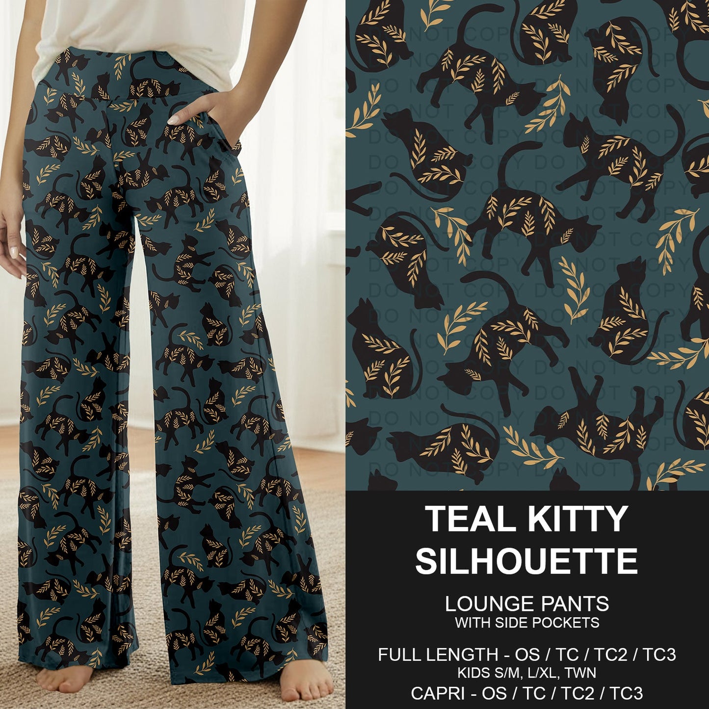 B277 - Preorder Teal Kitty Silhouette Lounge Pants (Closes 3/08. ETA: mid May) - Alonna's Legging Land