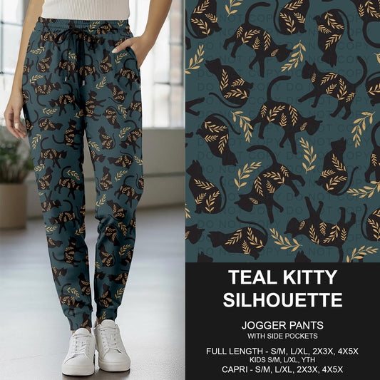 B277 - Preorder Teal Kitty Silhouette Joggers (Closes 3/08. ETA: mid May) - Alonna's Legging Land