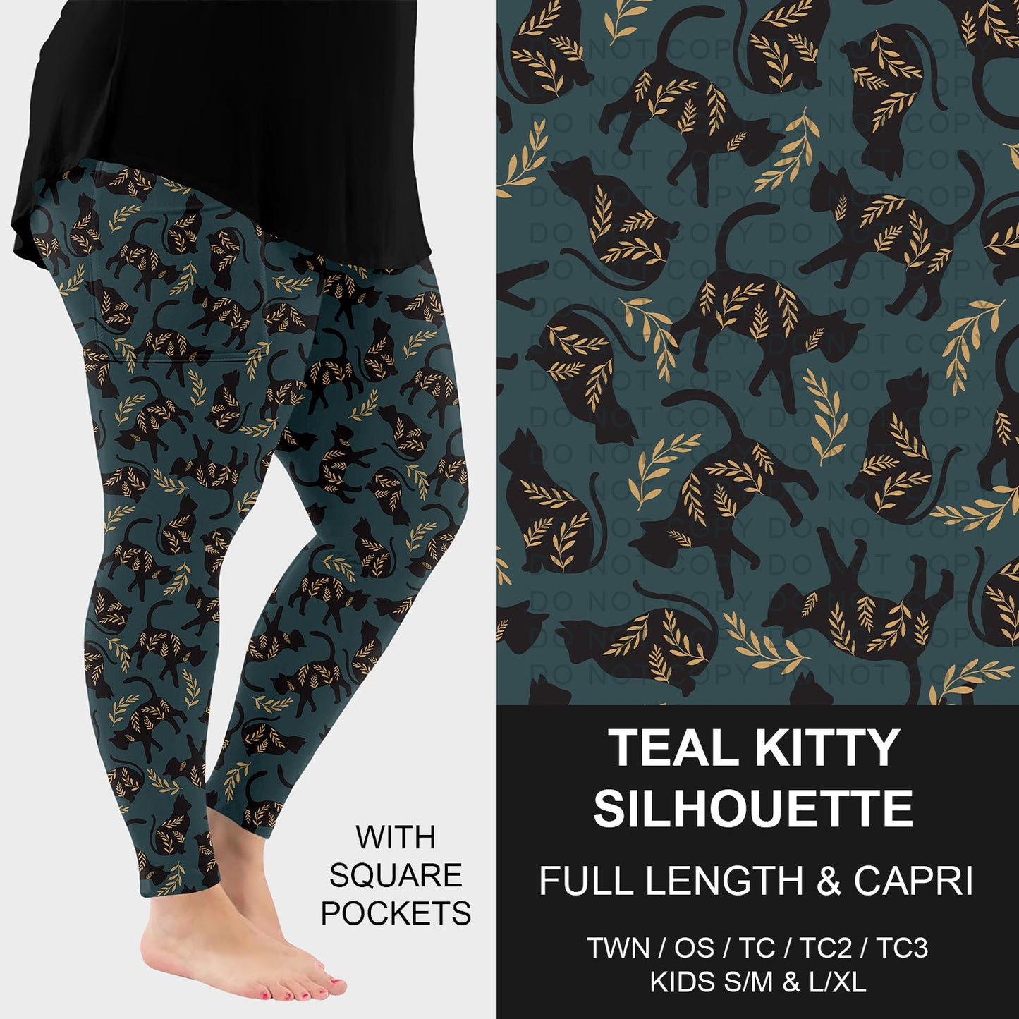 B277 - Preorder Teal Kitty Silhouette Leggings w/ Pockets (Closes 3/08. ETA: mid May) - Alonna's Legging Land
