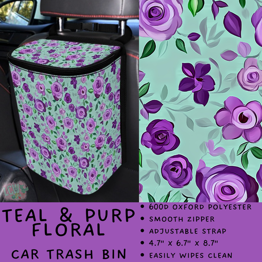 Batch #423 - Car Accessories - Closes 10/2 - ETA mid/late Nov - Teal & Purp Floral Car Trash Bin