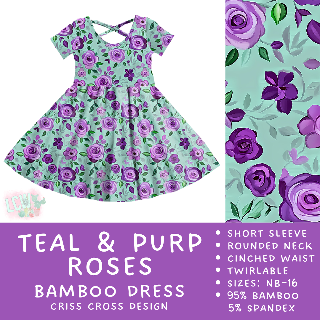 Ready to Ship Teal & Purp Roses Criss-Cross Bamboo Dress - 4T