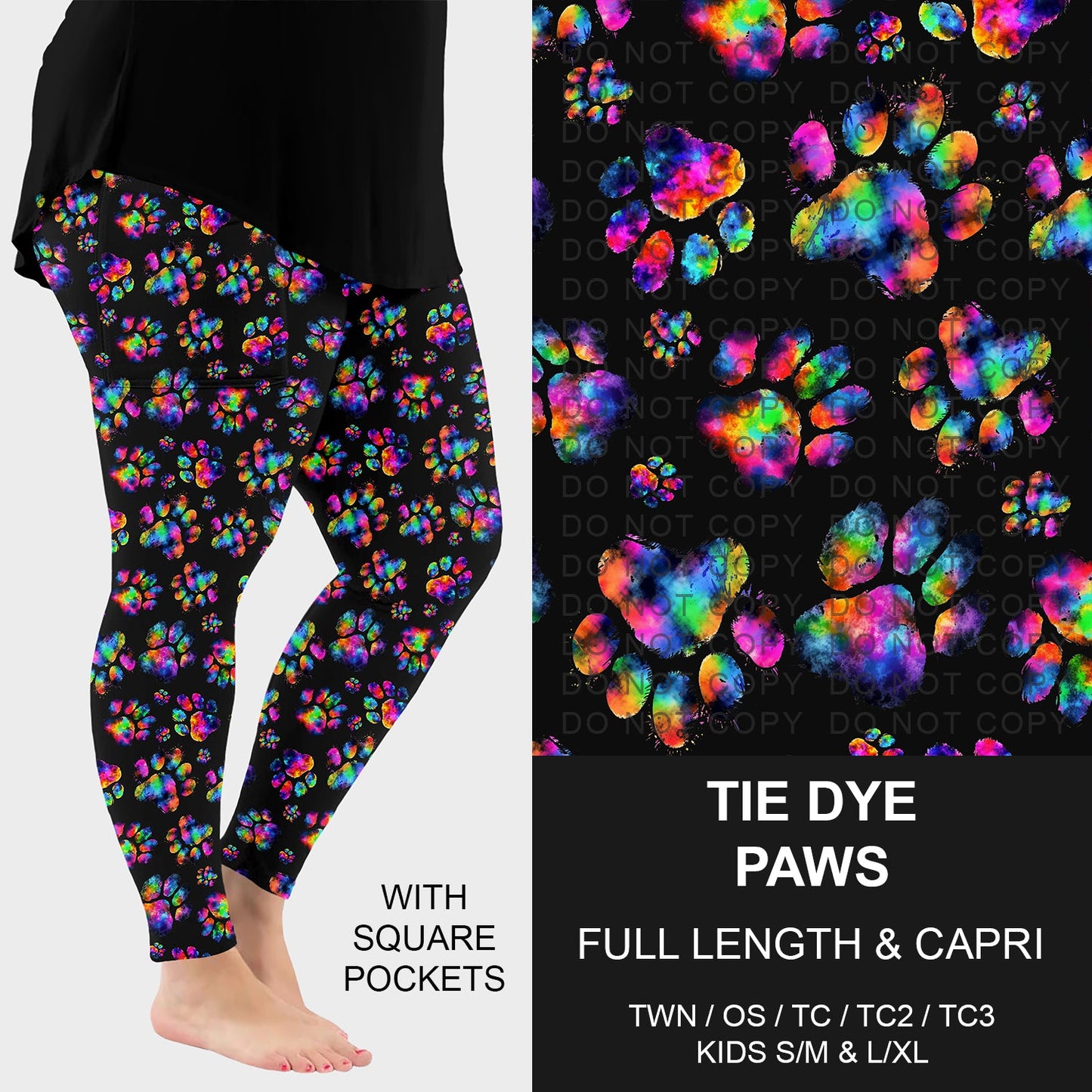 B229 - Preorder Tie Dye Paws Leggings w/ Pockets (Closes 5/18. ETA: late July)