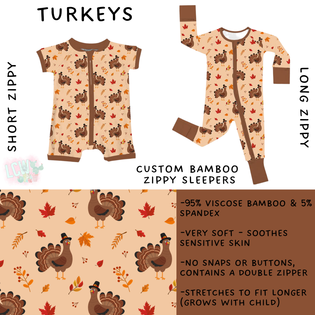 Ready to Ship - Turkeys Long Zippy Sleeper - 2T, 3T & 4T