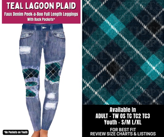 Preorder! Closes 8/6. ETA Nov. Teal Lagoon Plaid Full Length Faux Denim Peekaboo