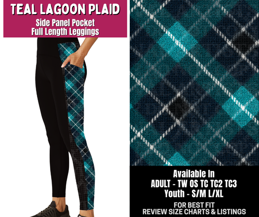 Preorder! Closes 8/6. ETA Nov. Teal Lagoon Plaid Side Panel Pocket Full Length Leggings