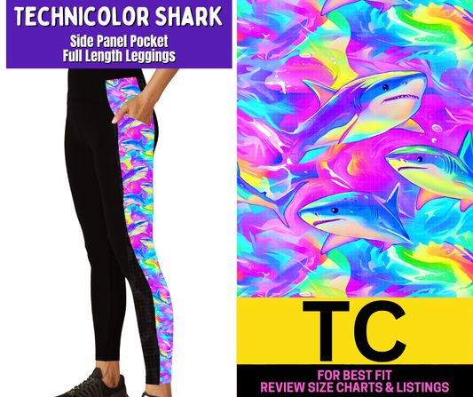 Technicolor Shark Side Panel Pocket Full Length Leggings