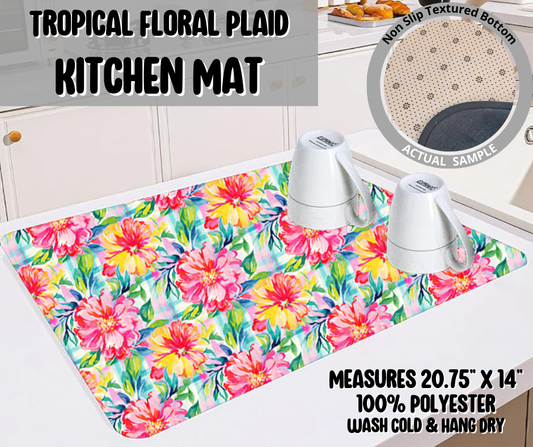 Preorder! Closes 5/22. ETA August. Tropical Floral Plaid Kitchen Mat