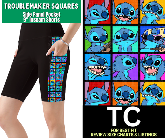 Troublemaker Squares Side Panel Pocket 9" Inseam Shorts