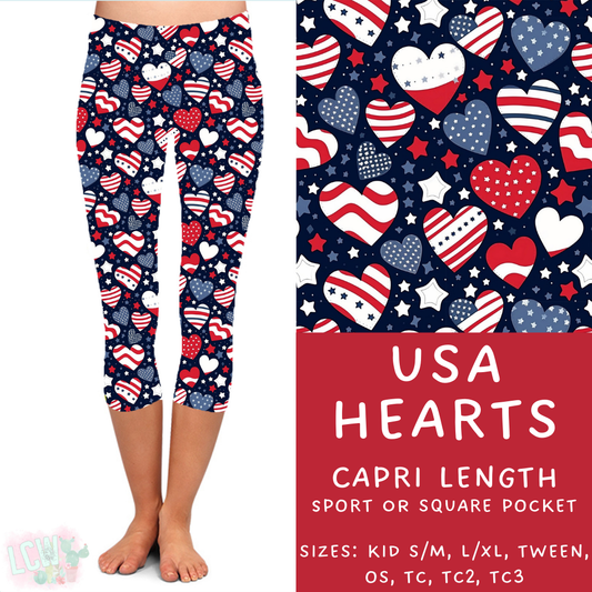 Batch #337 - USA Faves - Closes 5/7 - ETA mid June - USA Hearts Capri Length Leggings