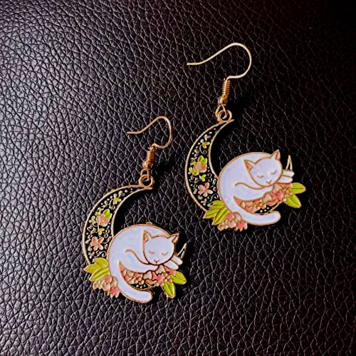 CAT ON THE MOON EARRINGS (PAIR) - Alonna's Legging Land