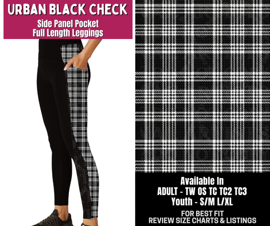 Preorder! Closes 8/6. ETA Nov. Urban Black Check Side Panel Pocket Full Length Leggings