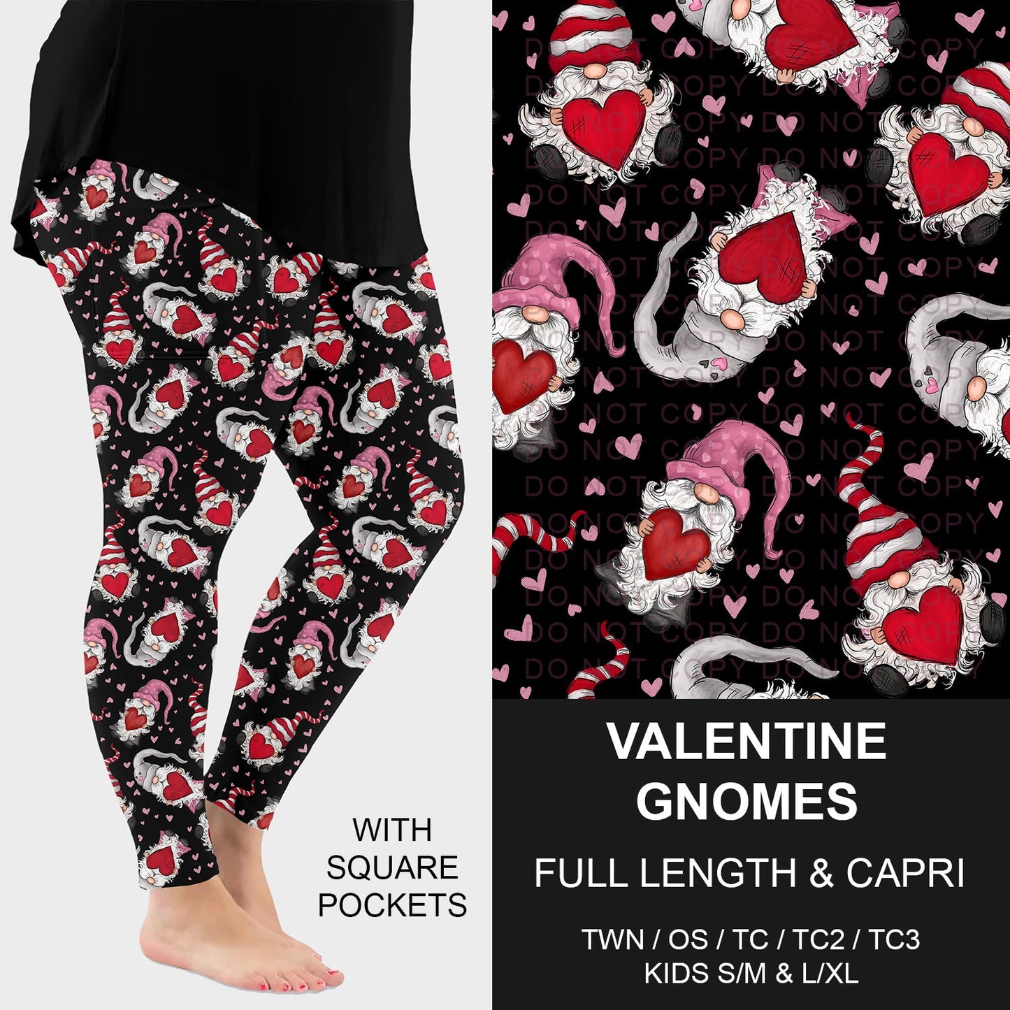 B263 - Preorder Valentine Gnomes Leggings w/ Pockets (Closes 11/30. ETA: late Jan.)