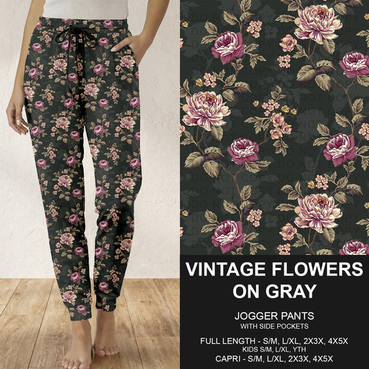 B310 - Preorder Vintage Flowers on Gray Joggers (Closes 8/30. ETA: late Oct.)