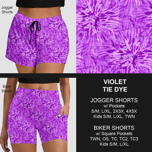 B279 - Preorder Violet Tie Dye Jogger/Biker Shorts (Closes 3/18. ETA: late May)