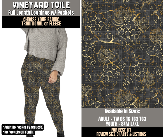 Preorder! Closes 10/28. ETA Jan. Vineyard Toile Leggings Choose Fleece or Traditional