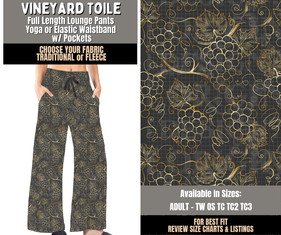 Preorder! Closes 10/28. ETA Jan. Vineyard Toile Lounge Pants Choose Fleece or Traditional