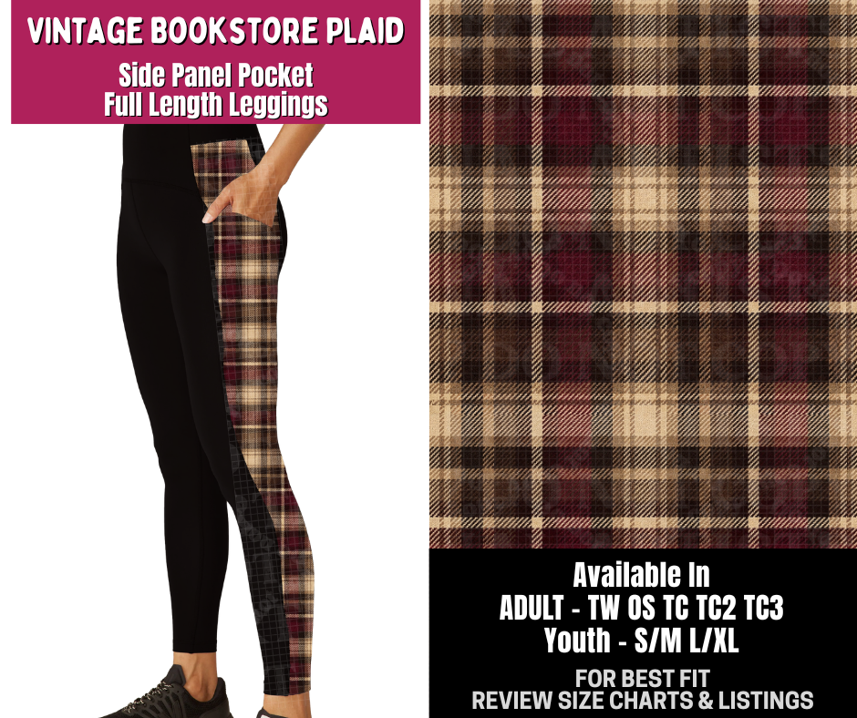 Preorder! Closes 8/6. ETA Nov. Vintage Bookstore Plaid Side Panel Pocket Full Length Leggings