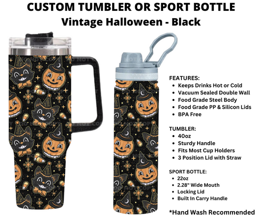 Vintage Halloween Black Custom Tumbler or Sport Bottle - Alonna's Legging Land