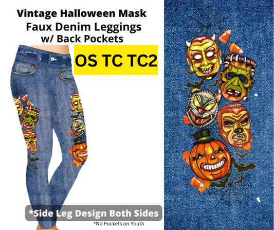 Vintage Halloween Masks Full Length Faux Denim w/ Side Leg Designs