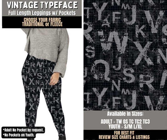 Preorder! Closes 10/28. ETA Jan. Vintage Typeface Leggings Choose Fleece or Traditional