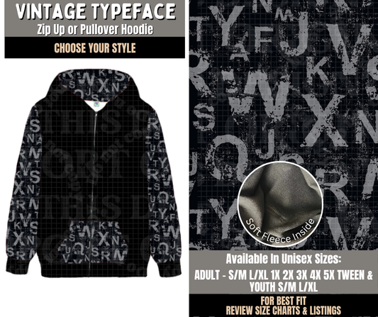 Preorder! Closes 10/28. ETA Jan. Vintage Typeface Hoodie Zip-Up or Pullover Hoodie