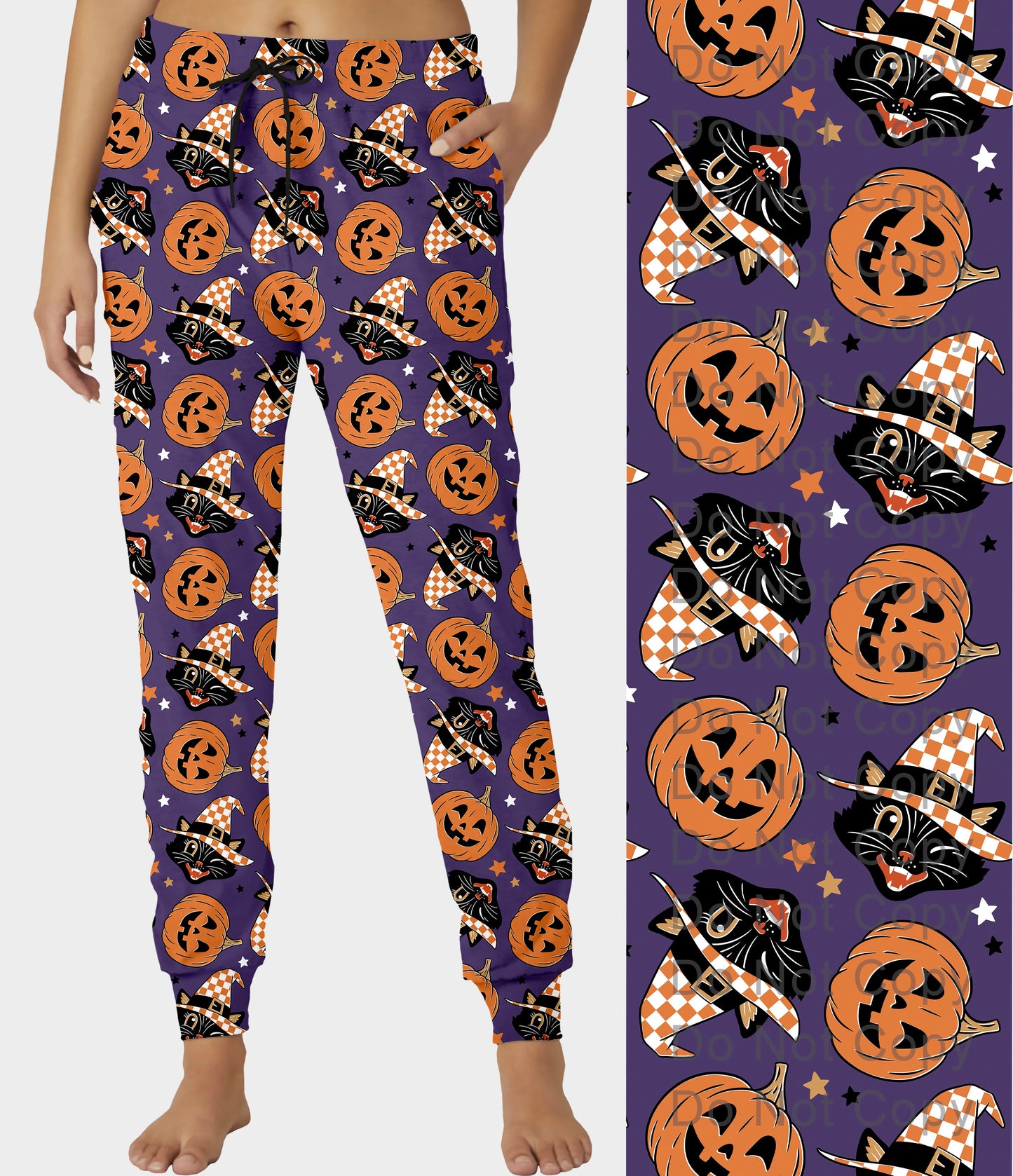 RTS - Vintage Purple Cat and Pumpkins Joggers