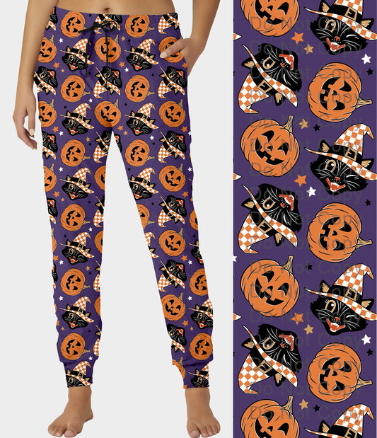 RTS - Vintage Purple Cat and Pumpkins Joggers