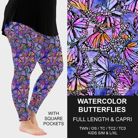 B227 - Preorder Watercolor Butterflies Leggings w/ Pockets (Closes 5/04. ETA: mid July)