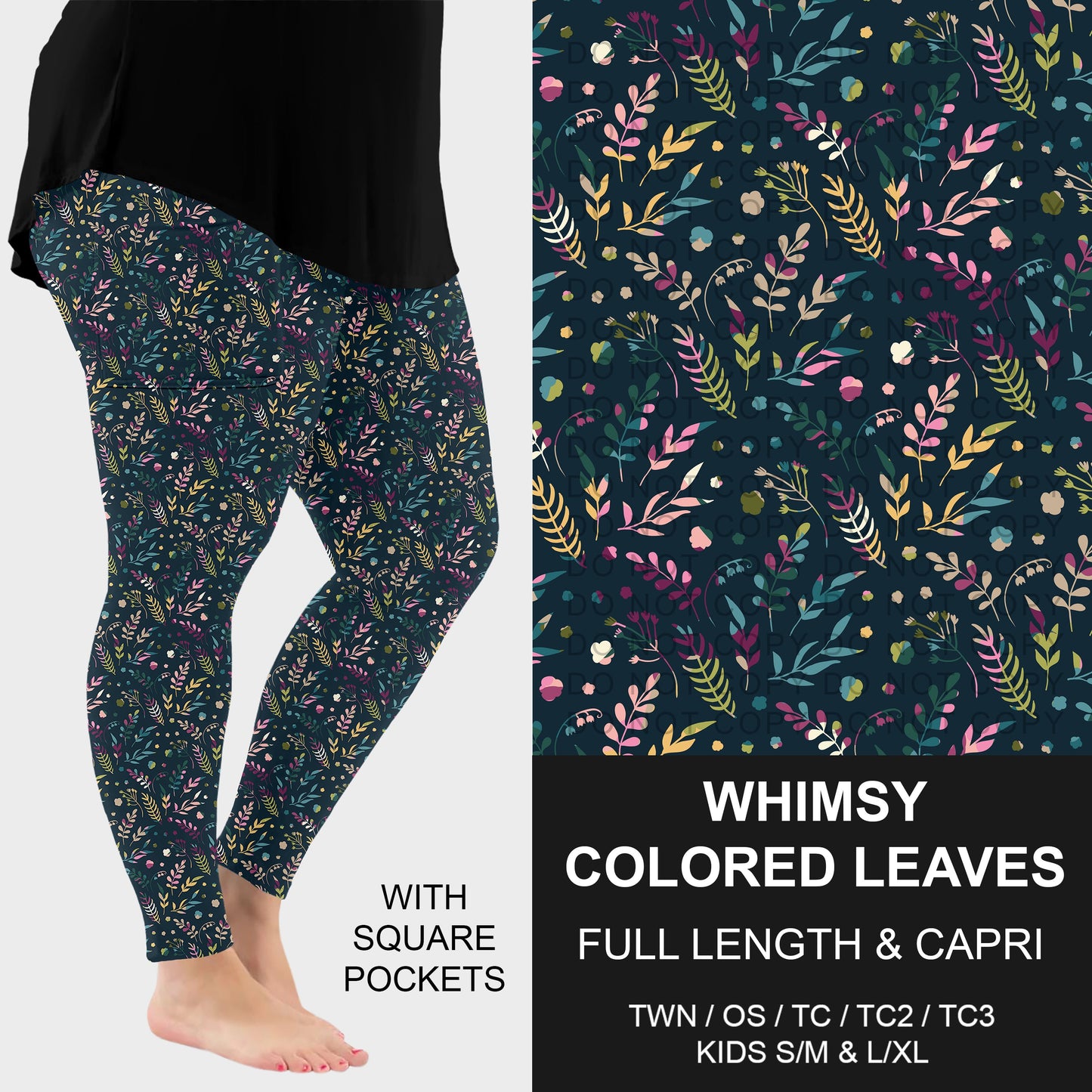 B309 - Preorder Whimsy Colored Leaves Leggings w/ Pockets (Closes 8/23. ETA: late Oct.)