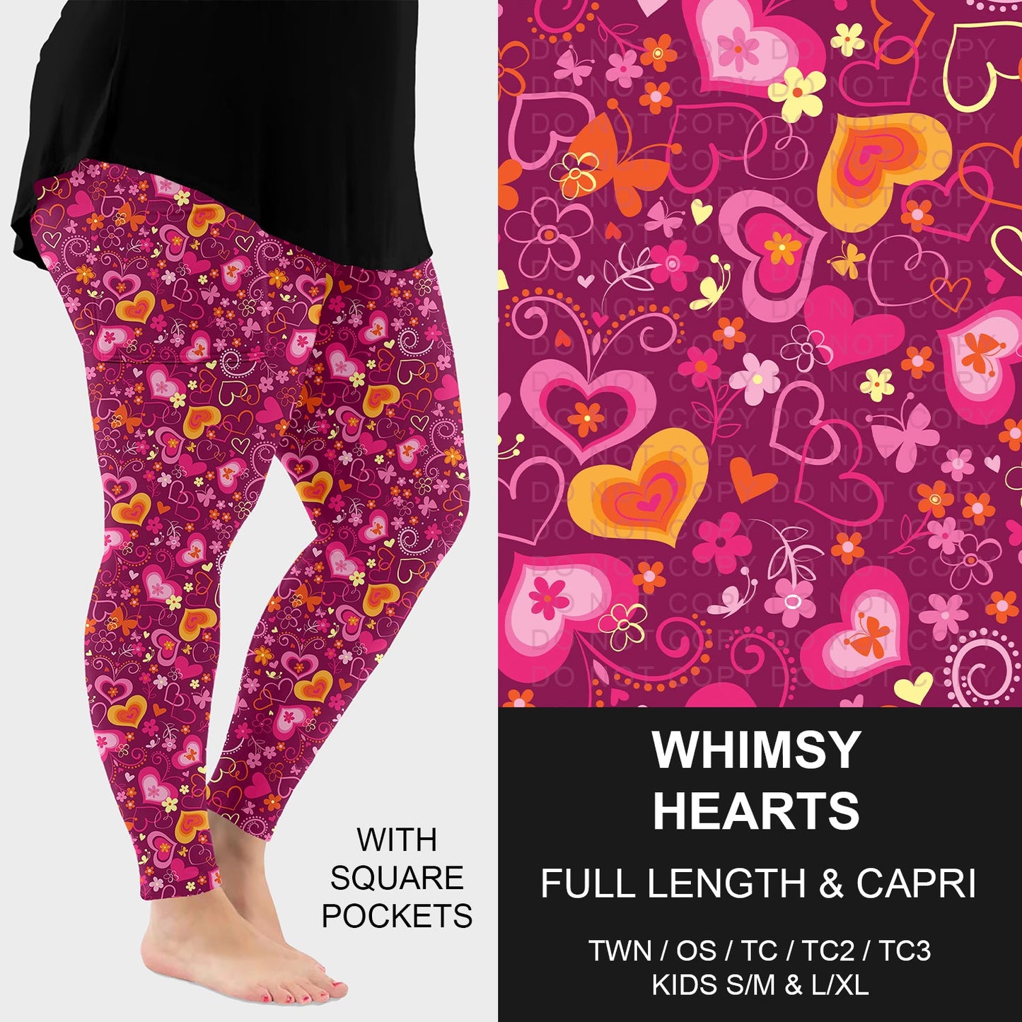 B263 - Preorder Whimsy Hearts Leggings w/ Pockets (Closes 11/30. ETA: late Jan.)