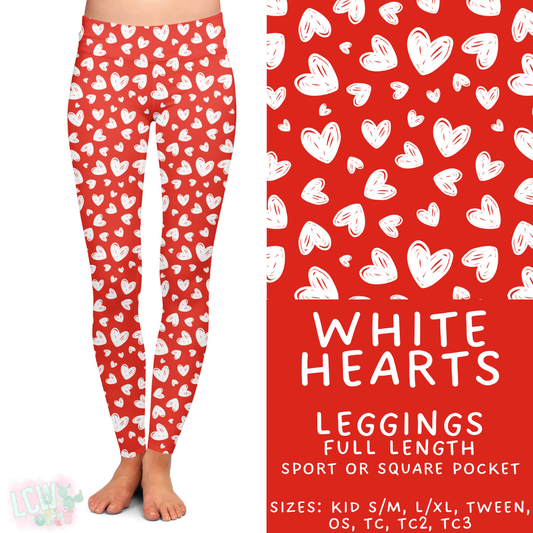 Batch #453 - Love Day 2 - Closes 11/24 - ETA mid Jan - White Hearts Full Length Leggings