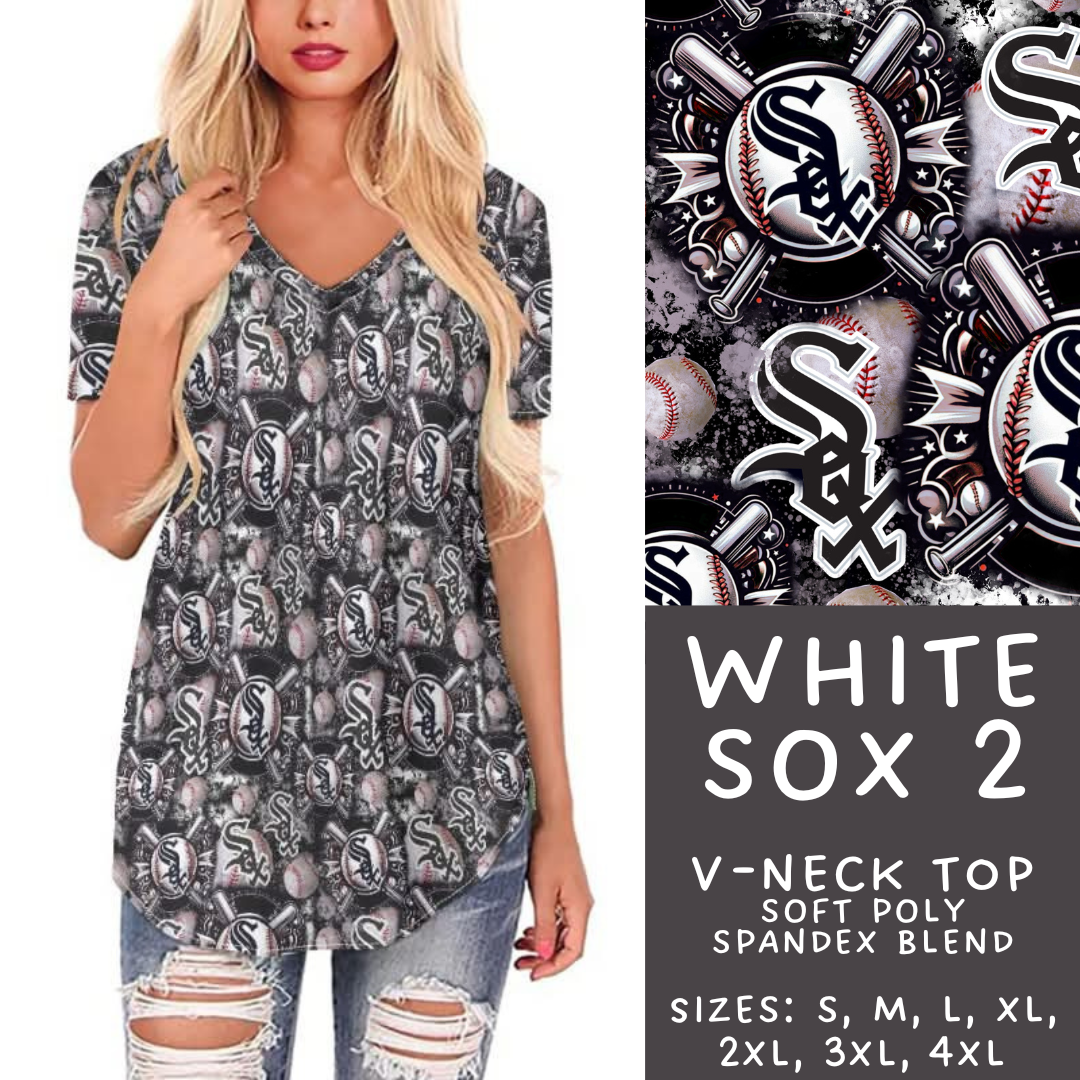 Batch #498 - Strike Out 3 - Closes 3/2 - ETA early May - White Sox Ball 2 V-Neck Tee - Alonna's Legging Land