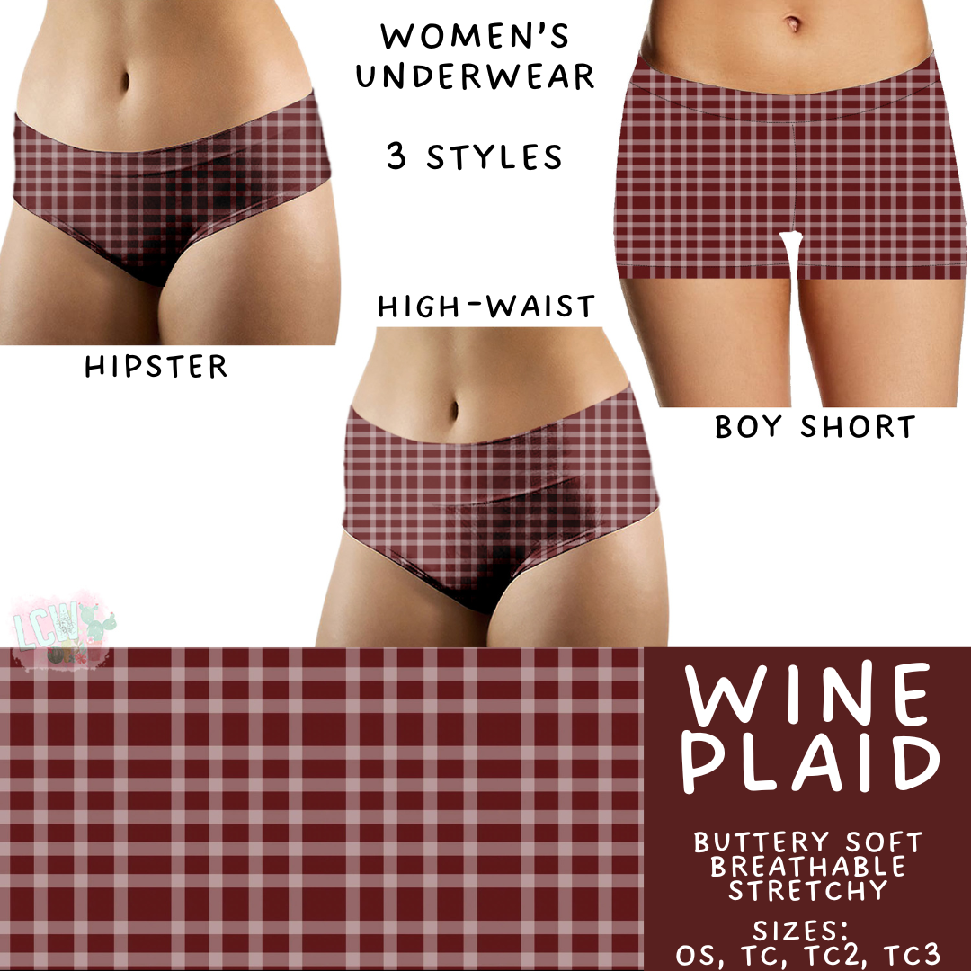 Batch #473 - Comfortable Underwear 5 - Closes 1/9 - ETA early March - Wine Plaid Women's Underwear