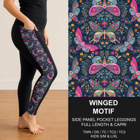 B310 - Preorder Winged Motif Side Panel Pocket Leggings (Closes 8/30. ETA: late Oct.)