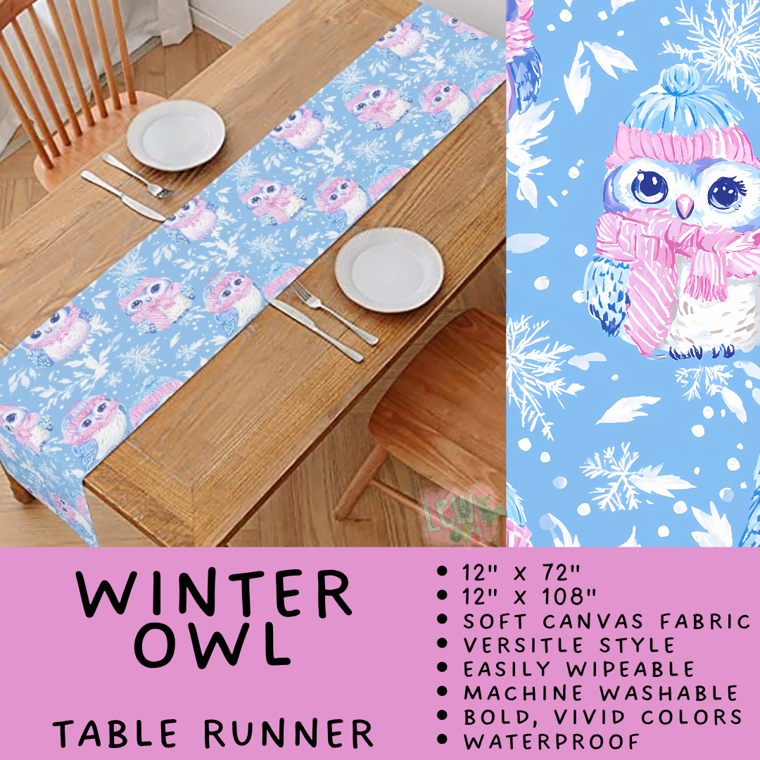 Batch #602 - Table Runners & Placemats - Closes 10/23 - ETA mid Dec - Winter Owl Table Runner