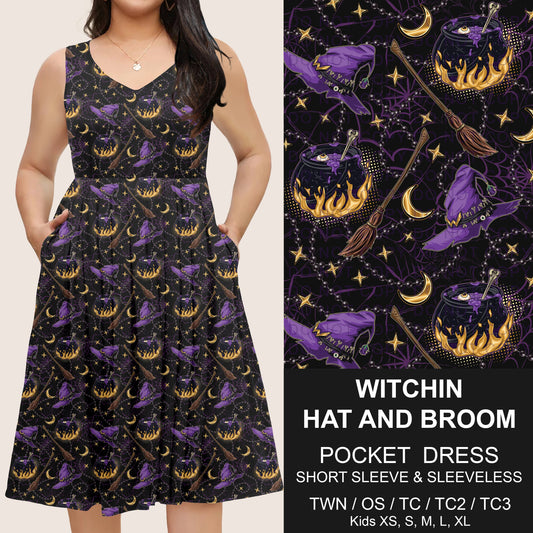 B302 - Preorder Witchin Hat and Broom Pocket Dress (Closes 7/24. ETA: early Oct)