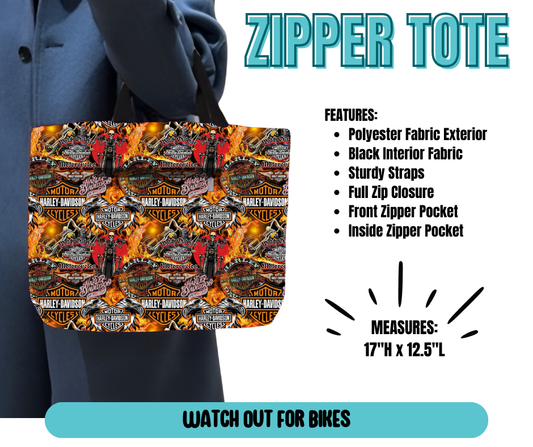 Preorder! Closes 5/21. ETA August. Watch Out For Bikes Zipper Tote