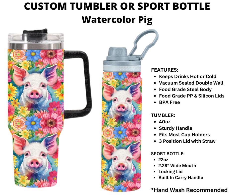 Watercolor Pigs Custom Tumbler or Sport Bottle - Alonna's Legging Land