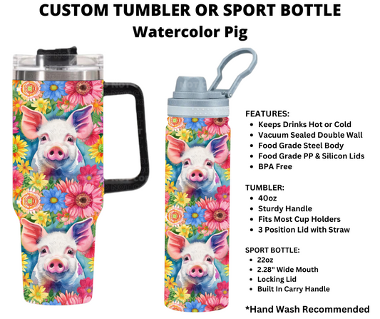 Watercolor Pigs Custom Tumbler or Sport Bottle - Alonna's Legging Land