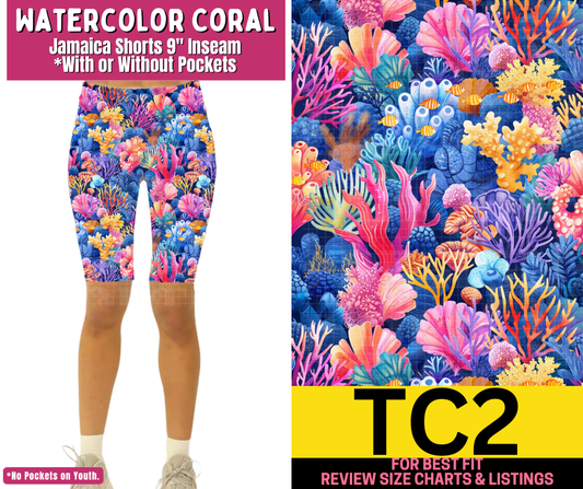 Watercolor Coral Jamaica Shorts w/ Pockets
