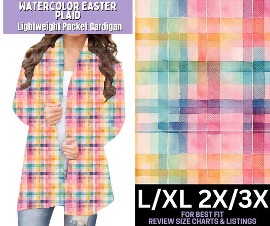 Watercolor Easter Plaid Pocket Cardigan