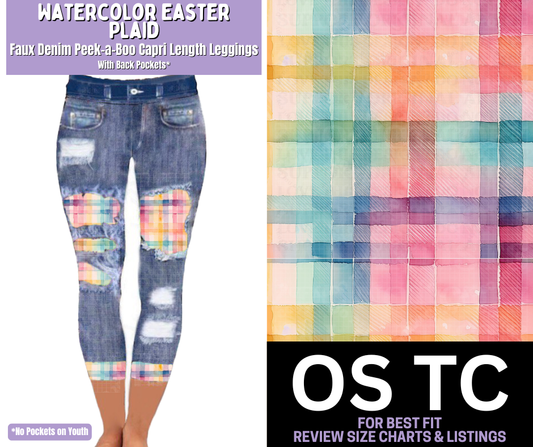 Watercolor Easter Plaid Capri Faux Denim Peekaboo