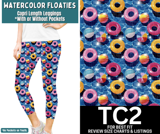 Watercolor Floaties Capri Length Leggings w/ Pockets