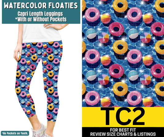 Watercolor Floaties Capri Length Leggings w/ Pockets