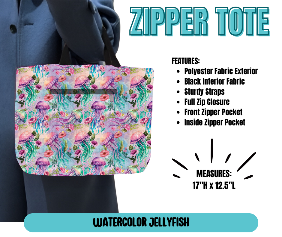 Preorder! Closes 5/21. ETA August. Watercolor Jellyfish Zipper Tote