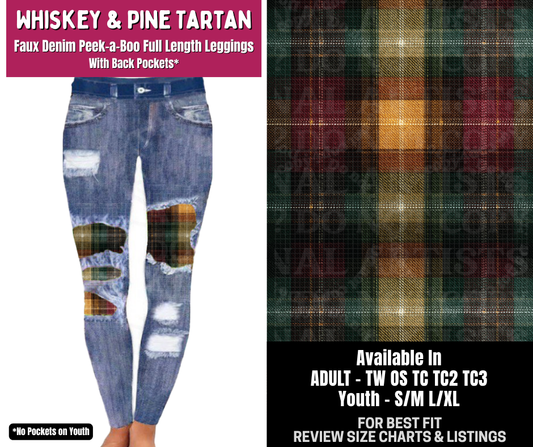 Preorder! Closes 8/6. ETA Nov. Whiskey & Pine Tartan Full Length Faux Denim Peekaboo